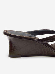 Amelia Thong Wedge Sandal - Brown Croc-effect