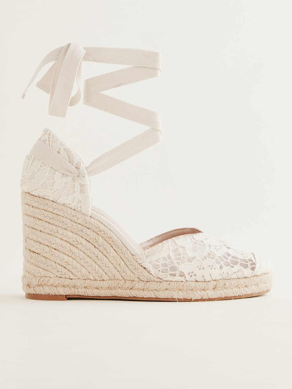 Camilla Lace Up Wedge Espadrille - White Lace
