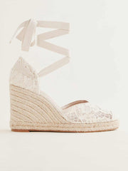 Camilla Lace Up Wedge Espadrille - White Lace