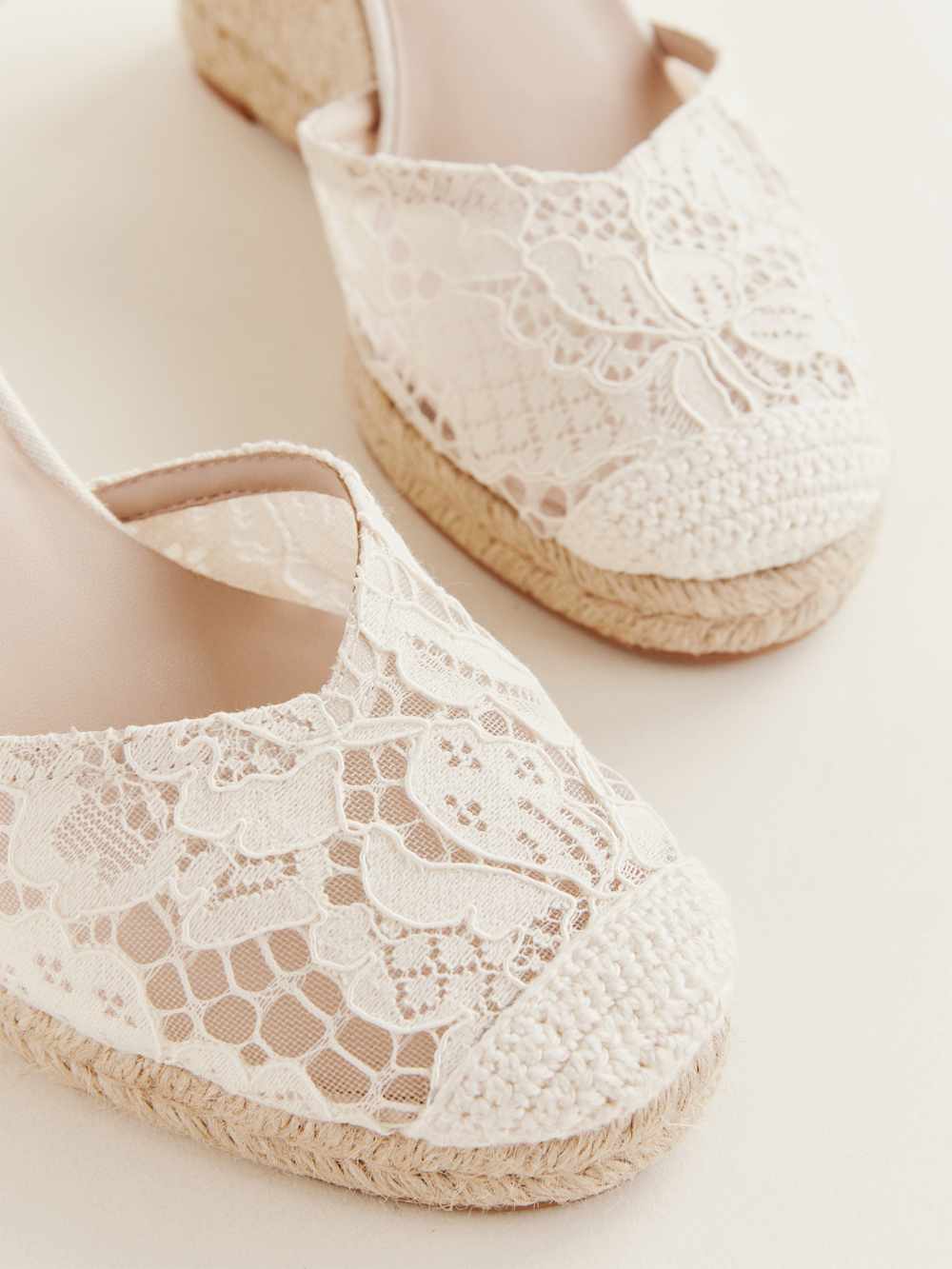 Camilla Lace Up Wedge Espadrille - White Lace