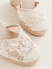 Camilla Lace Up Wedge Espadrille - White Lace