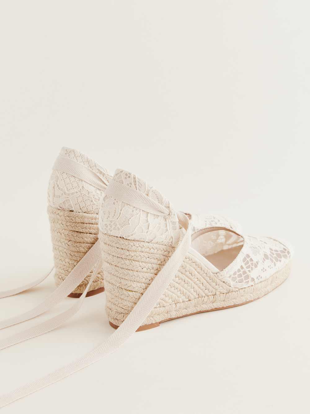 Camilla Lace Up Wedge Espadrille - White Lace