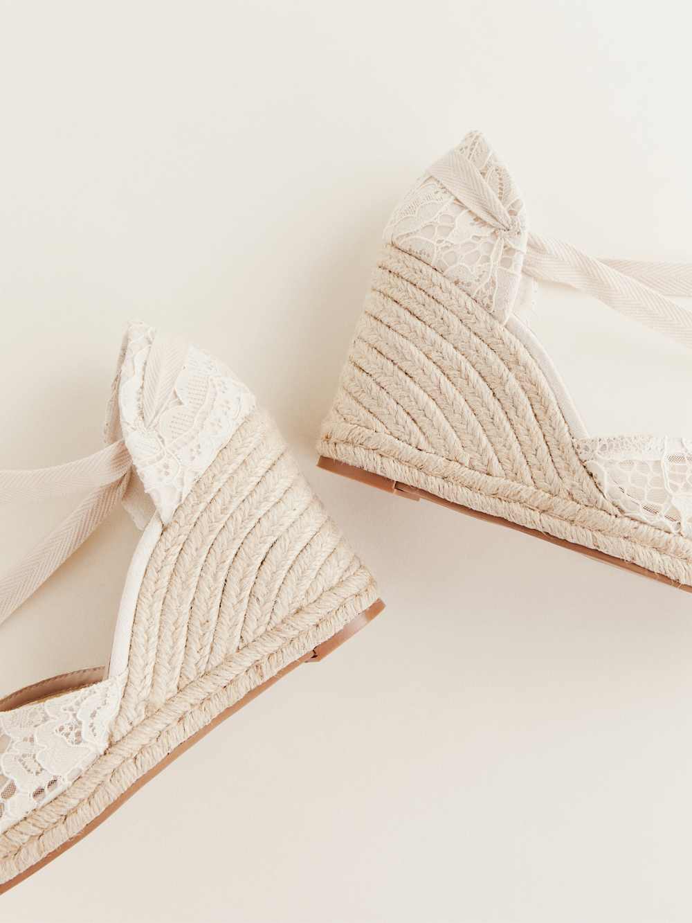 Camilla Lace Up Wedge Espadrille - White Lace