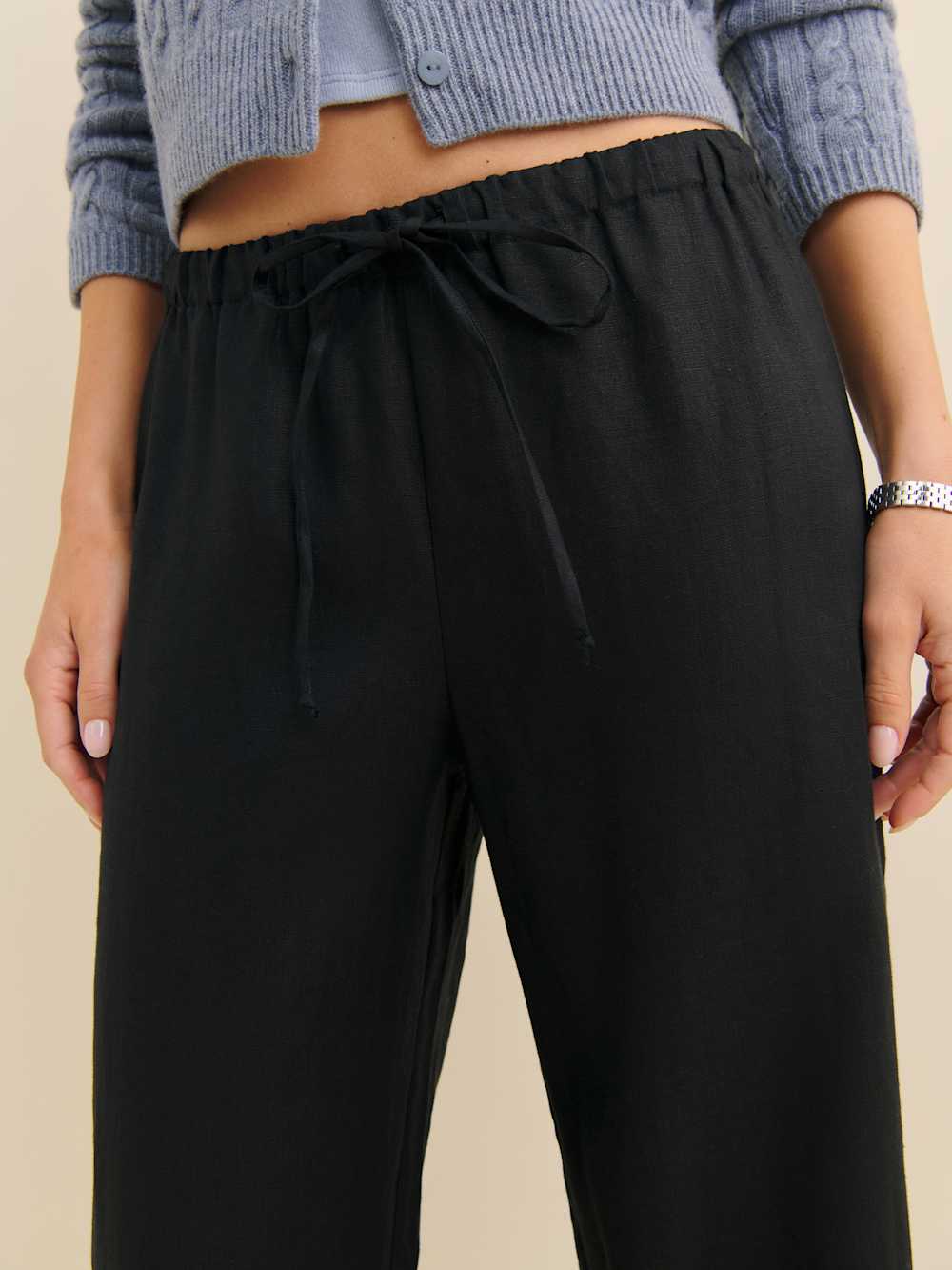 Petites Olina Linen Pant - Black