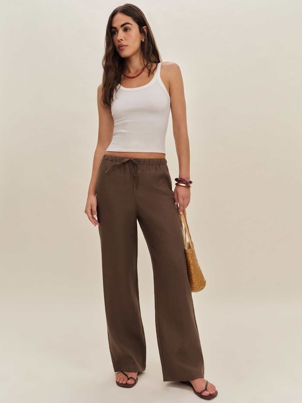 Petites Olina Linen Pant - Chocolate Cake