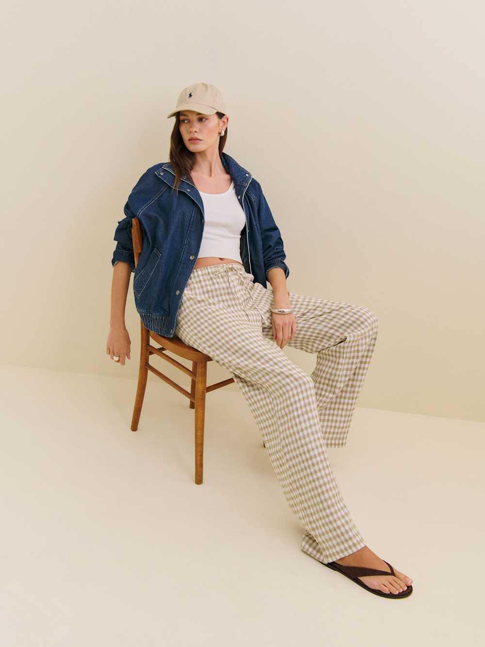 Petites Olina Linen Pant - Dunes Check