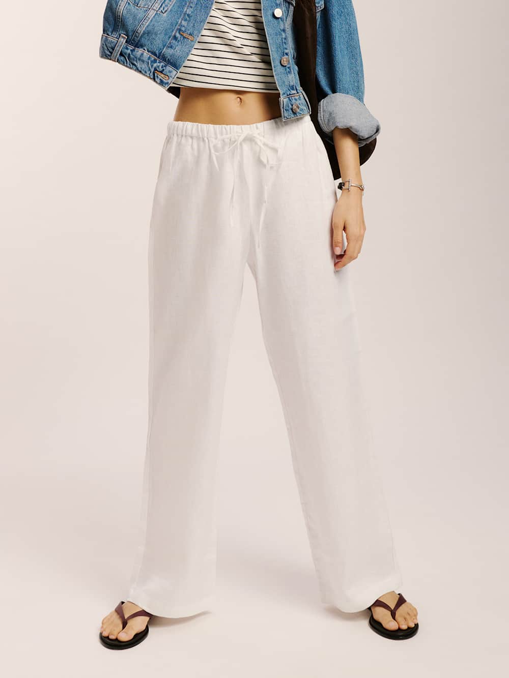 Petites Olina Linen Pant - White