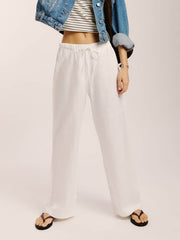 Petites Olina Linen Pant - White