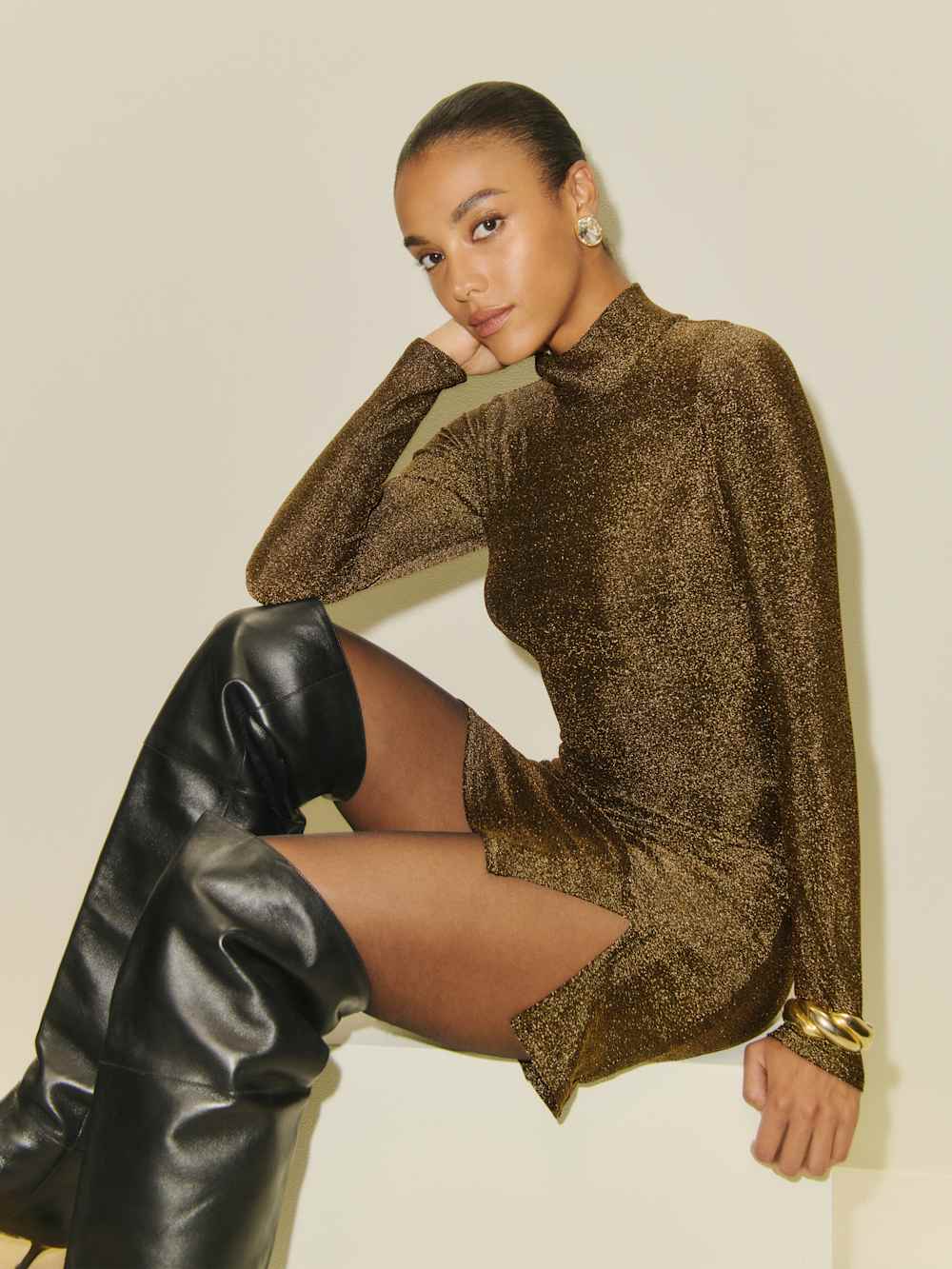 Hermia Knit Dress - Black Gold Sparkle