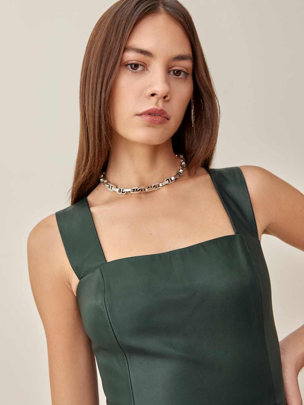 Veda Austin Leather Mini Dress - Bottle Green