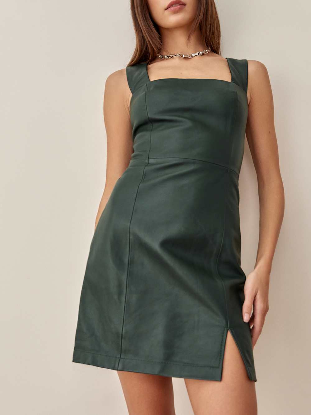 Veda Austin Leather Mini Dress - Bottle Green