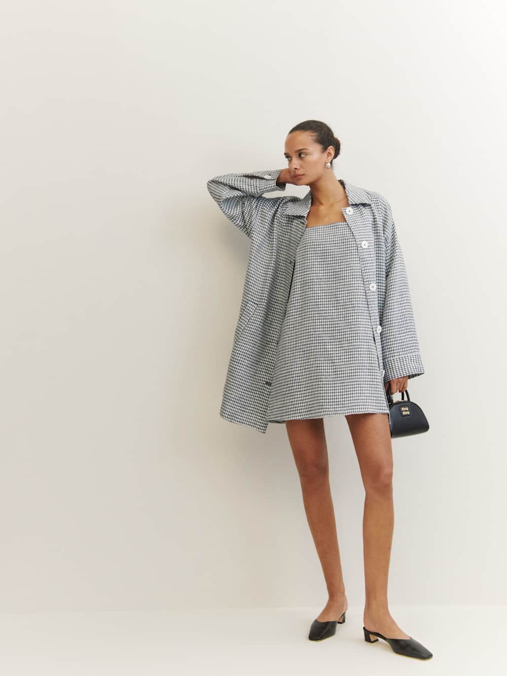 Aubree Linen Dress - Slate Check
