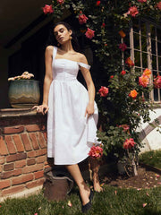 Tagliatelle Linen Dress - White
