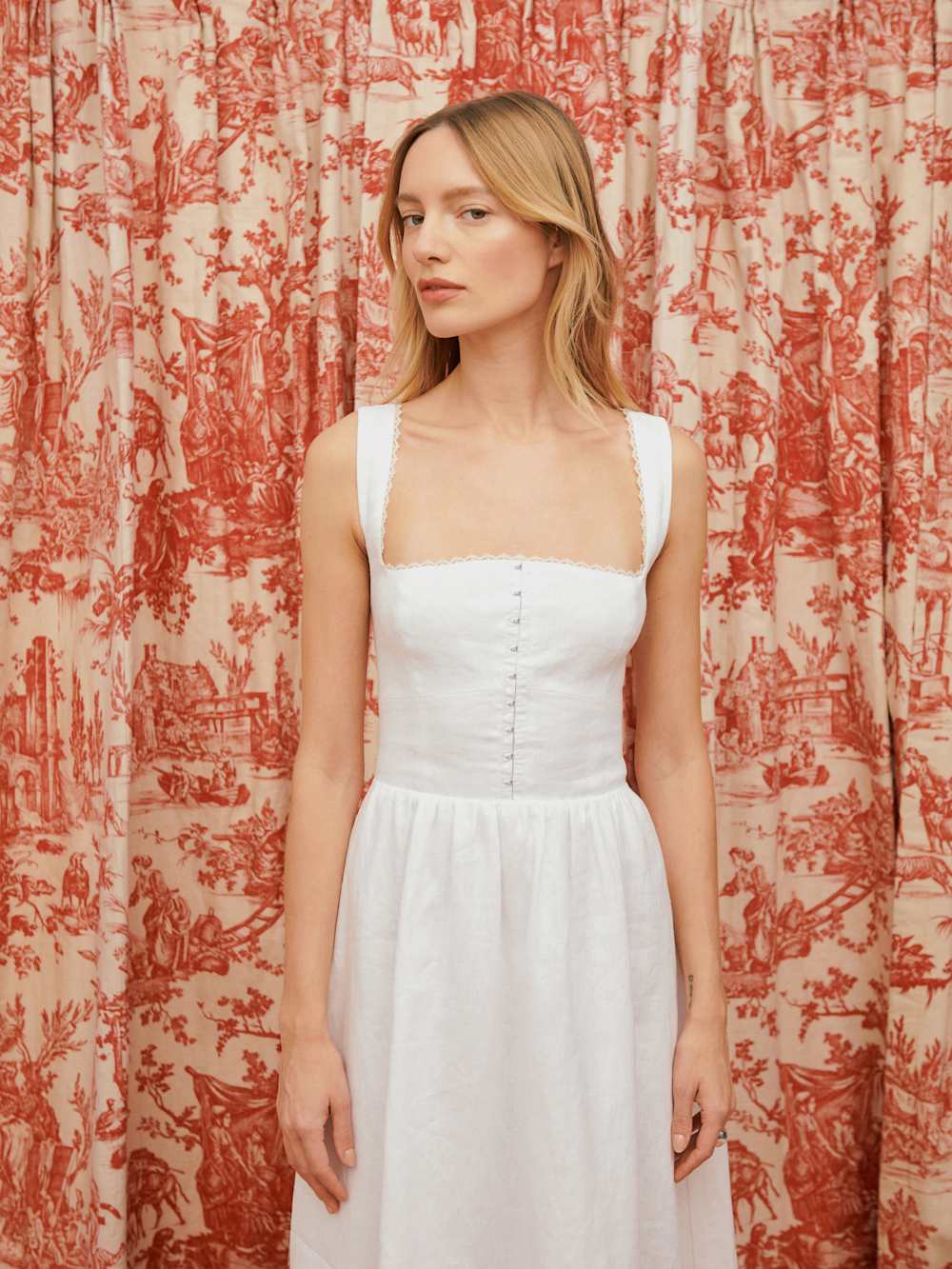 Tagliatelle Linen Dress - White