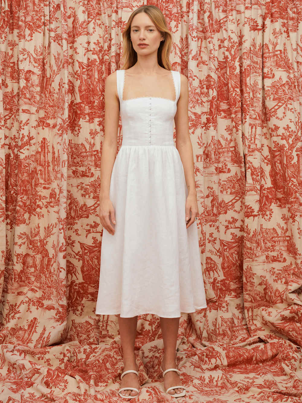 Tagliatelle Linen Dress - White