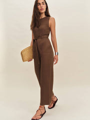 Naomi Linen Jumpsuit - Chocolate Cake