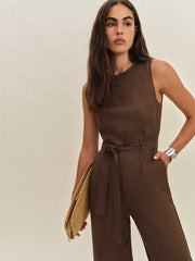 Naomi Linen Jumpsuit - Chocolate Cake