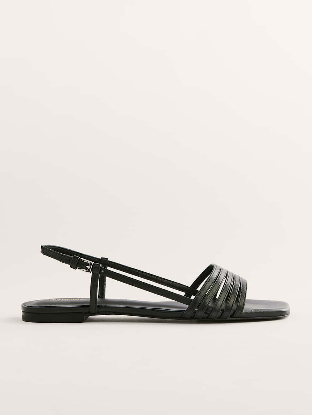 Millie Lattice Flat Sandal - Black Leather