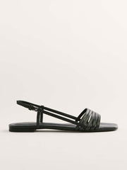 Millie Lattice Flat Sandal - Black Leather