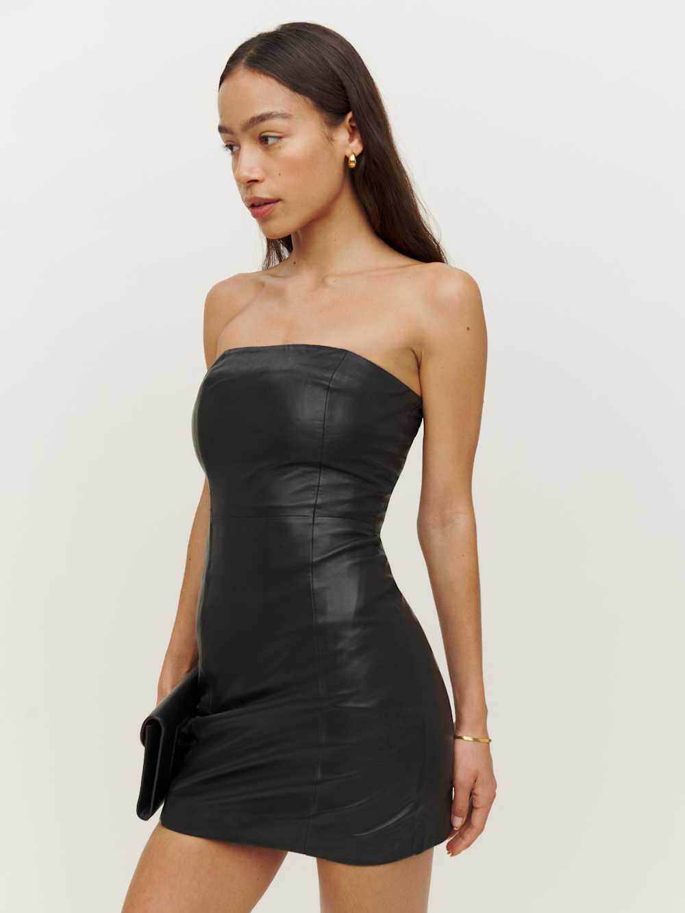 Veda Walter Leather Strapless Mini Dress - Black