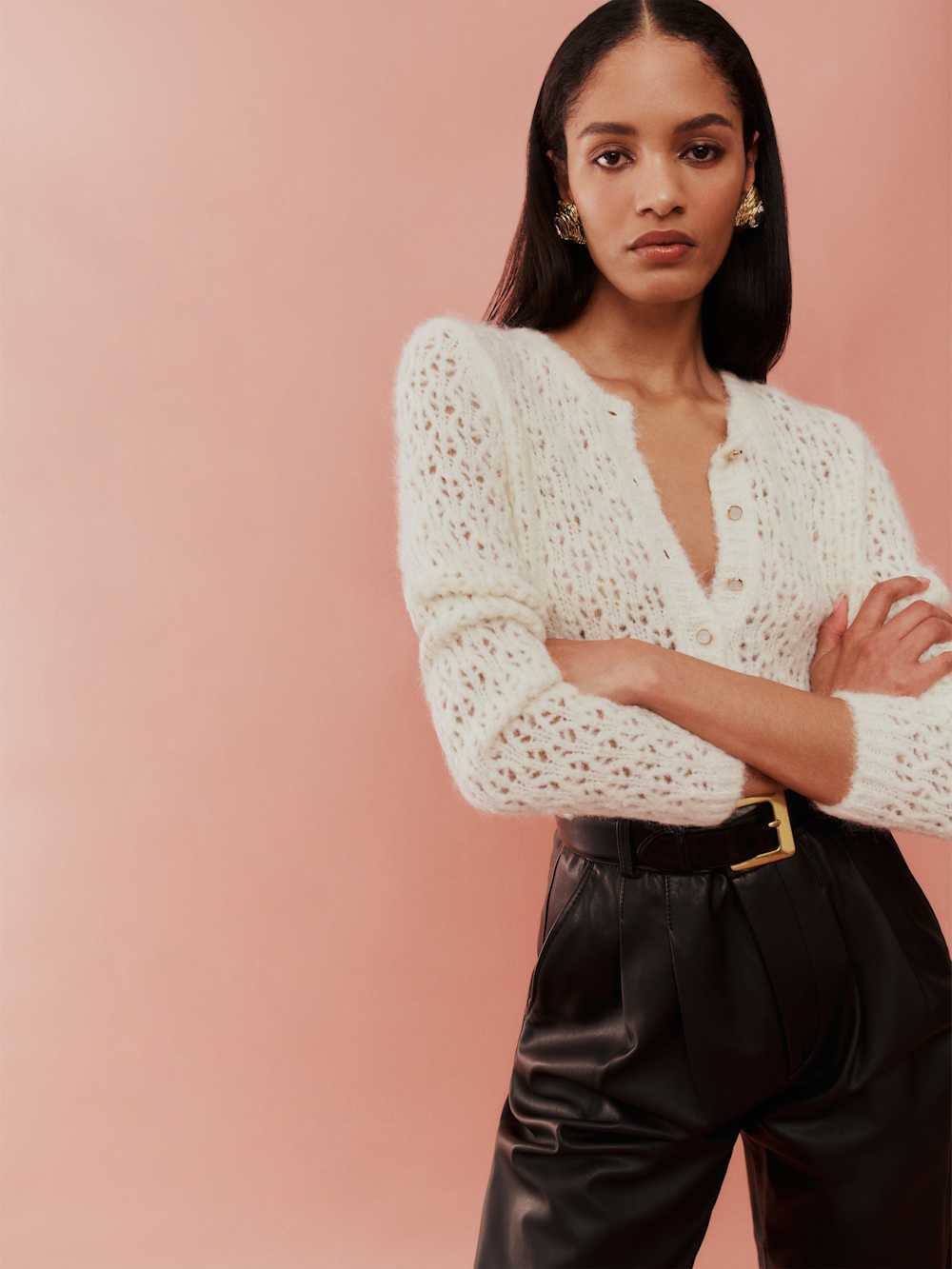 Clara Crew Cardigan - White Pointelle