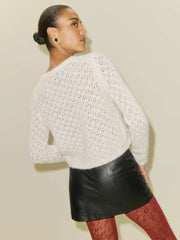 Clara Crew Cardigan - White Pointelle