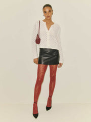 Clara Crew Cardigan - White Pointelle