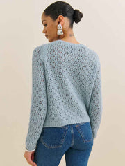 Clara Crew Cardigan - Mineral Pointelle