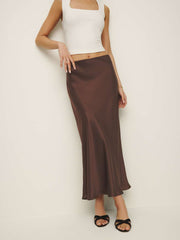 Layla Silk Skirt - Cafe