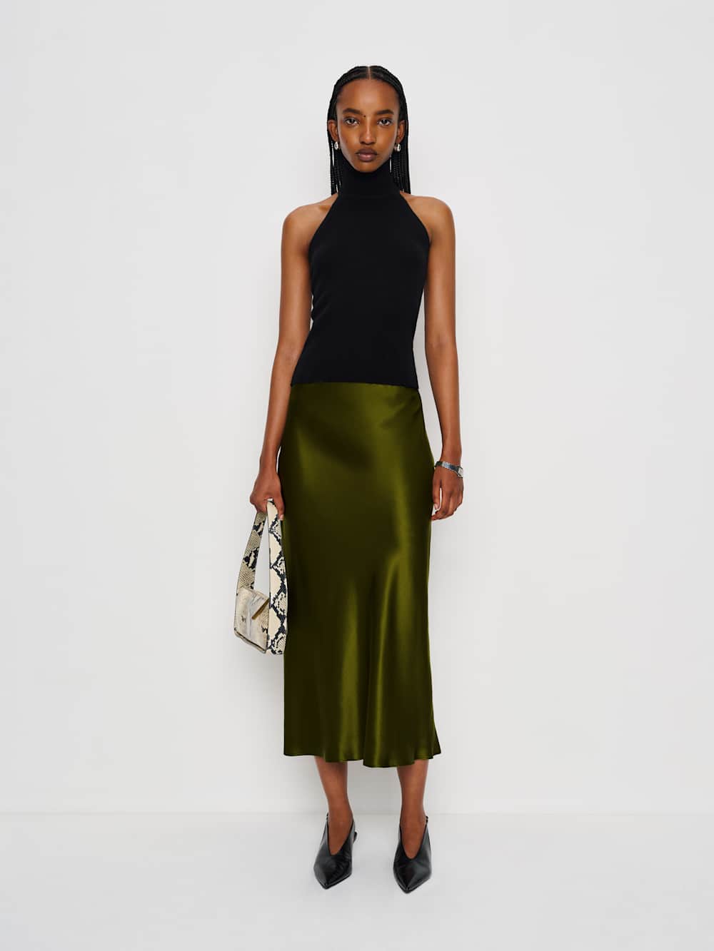 Layla Silk Skirt - Moss Garden