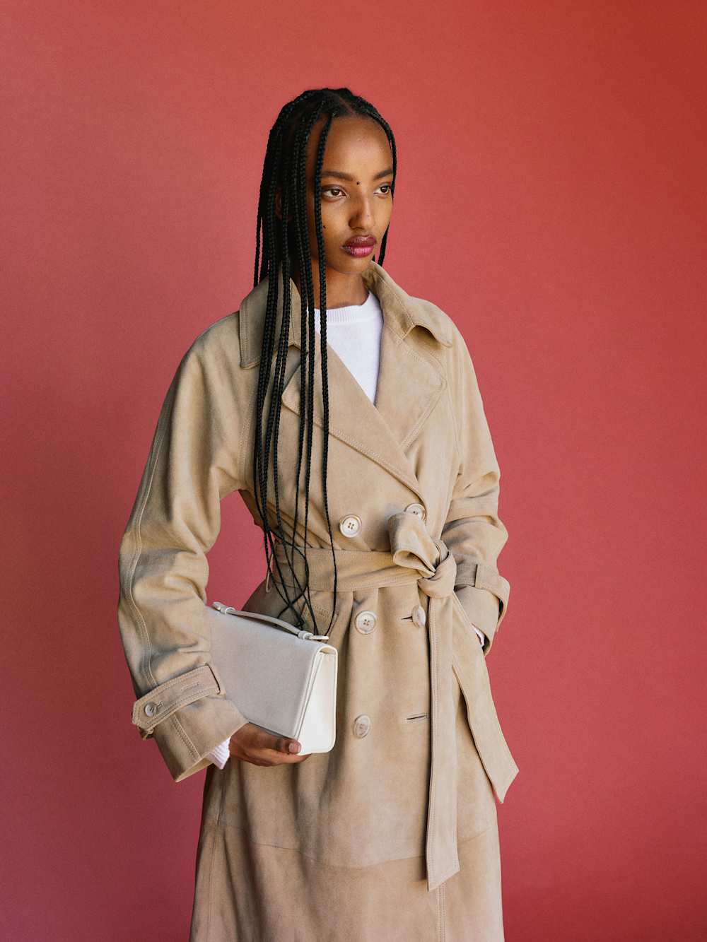 Veda Ashland Leather Trench - Biscotti Suede