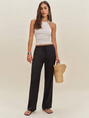 Olina Silk Pant - Black