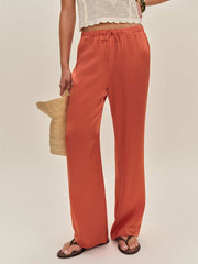 Olina Silk Pant - Red Coral