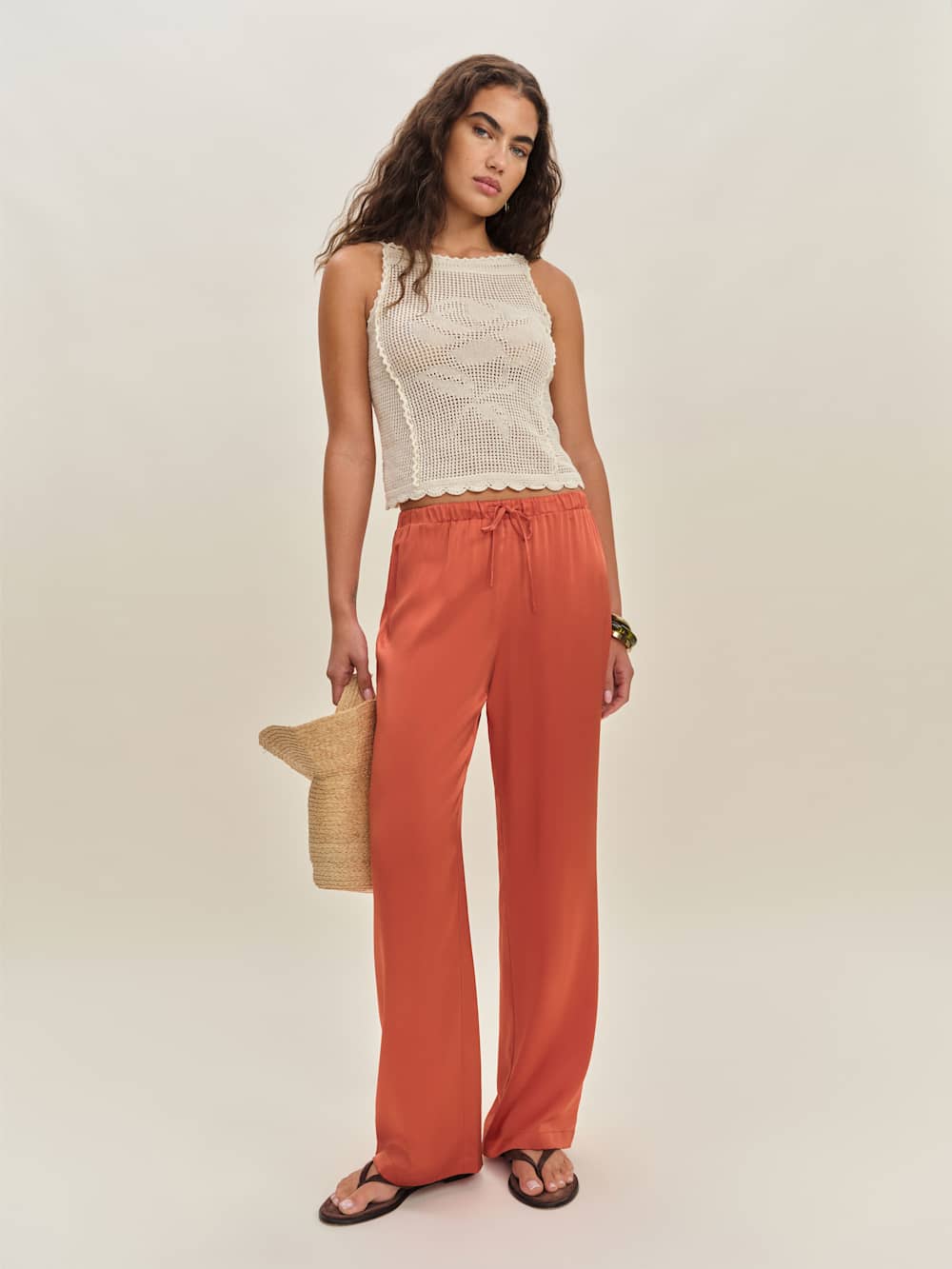Olina Silk Pant - Red Coral