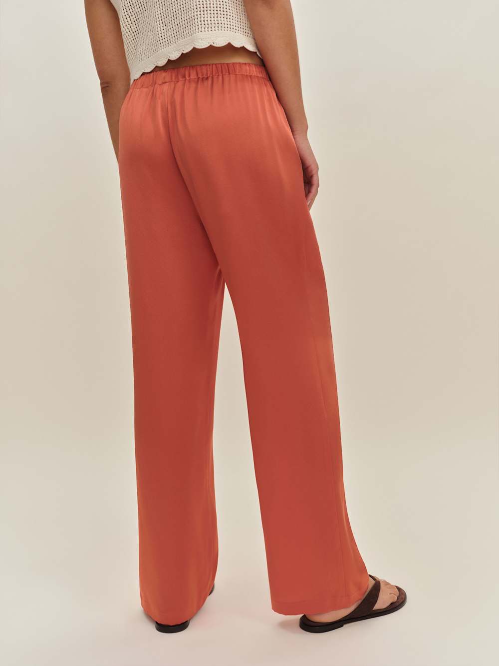 Olina Silk Pant - Red Coral