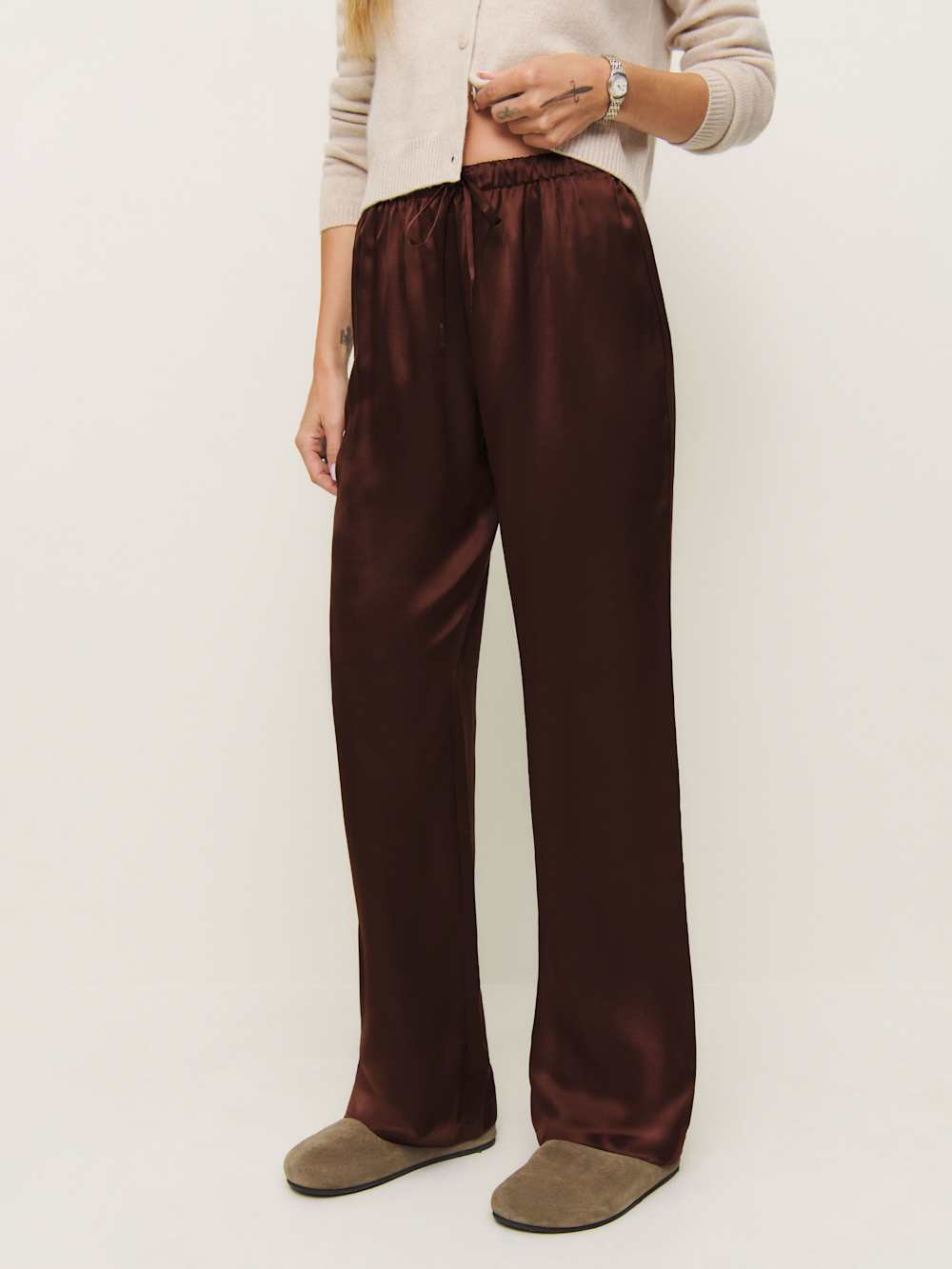 Olina Silk Pant - Mahogany