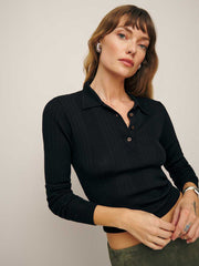 Hermia Regenerative Merino Polo - Black