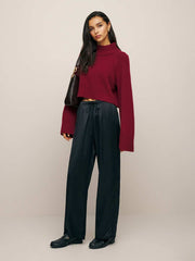 Petites Olina Silk Pant - Black