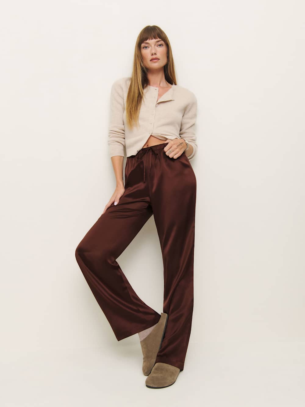 Petites Olina Silk Pant - Mahogany