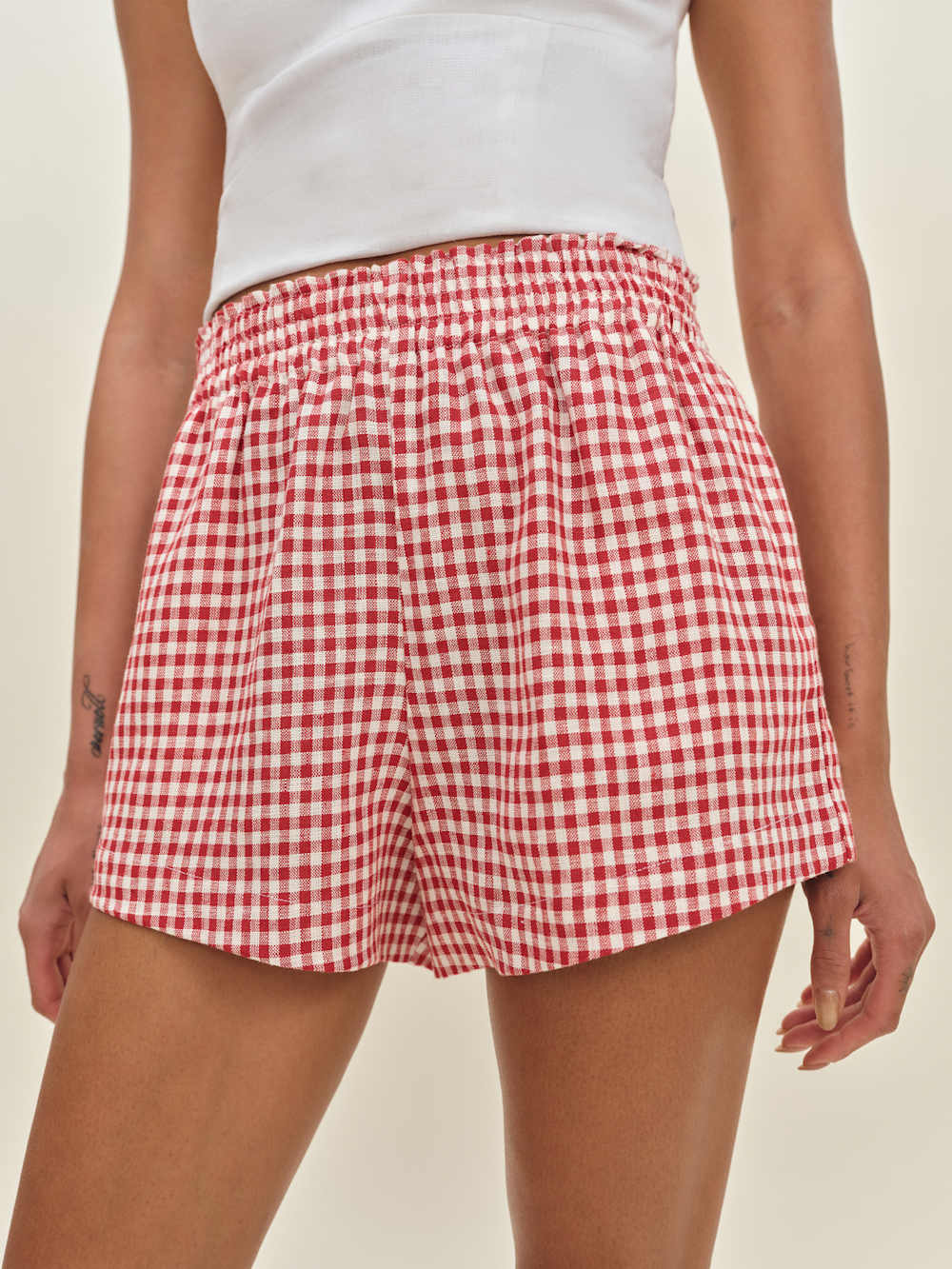 Mila Linen Short - Tomato Check