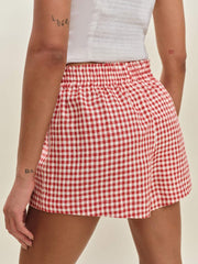 Mila Linen Short - Tomato Check