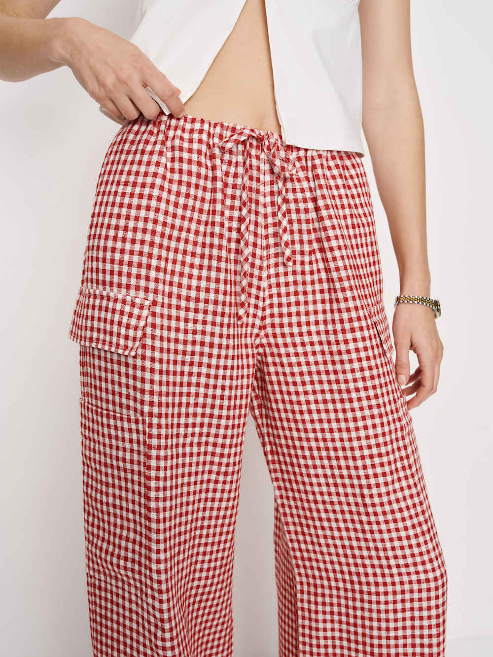 Ethan Linen Pant - Tomato Check