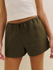 Zoey Linen Short - Dark Olive