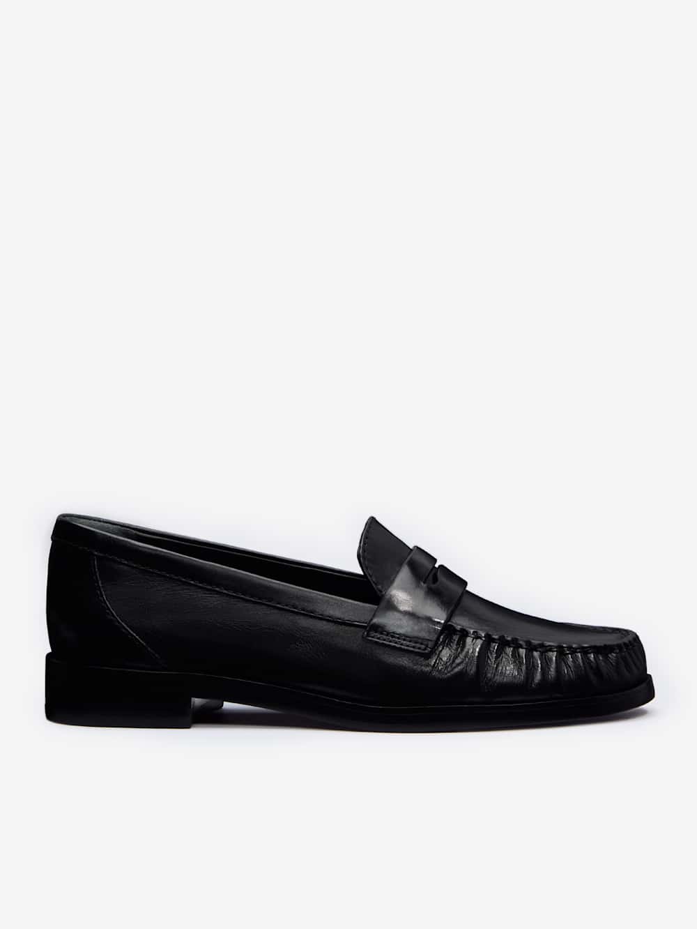 Ani Ruched Loafer - Black Leather