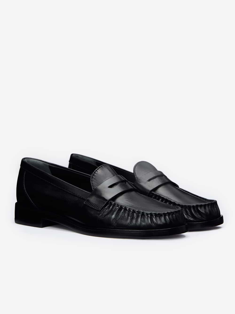 Ani Ruched Loafer - Black Leather
