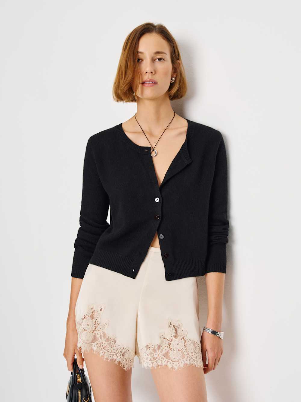 Clara Cashmere Crew Cardigan - Black