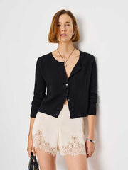 Clara Cashmere Crew Cardigan - Black
