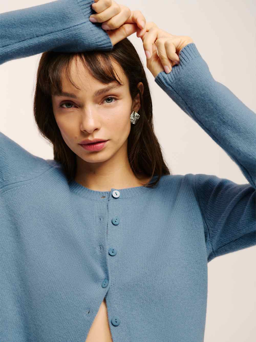 Clara Cashmere Crew Cardigan - Bluebell