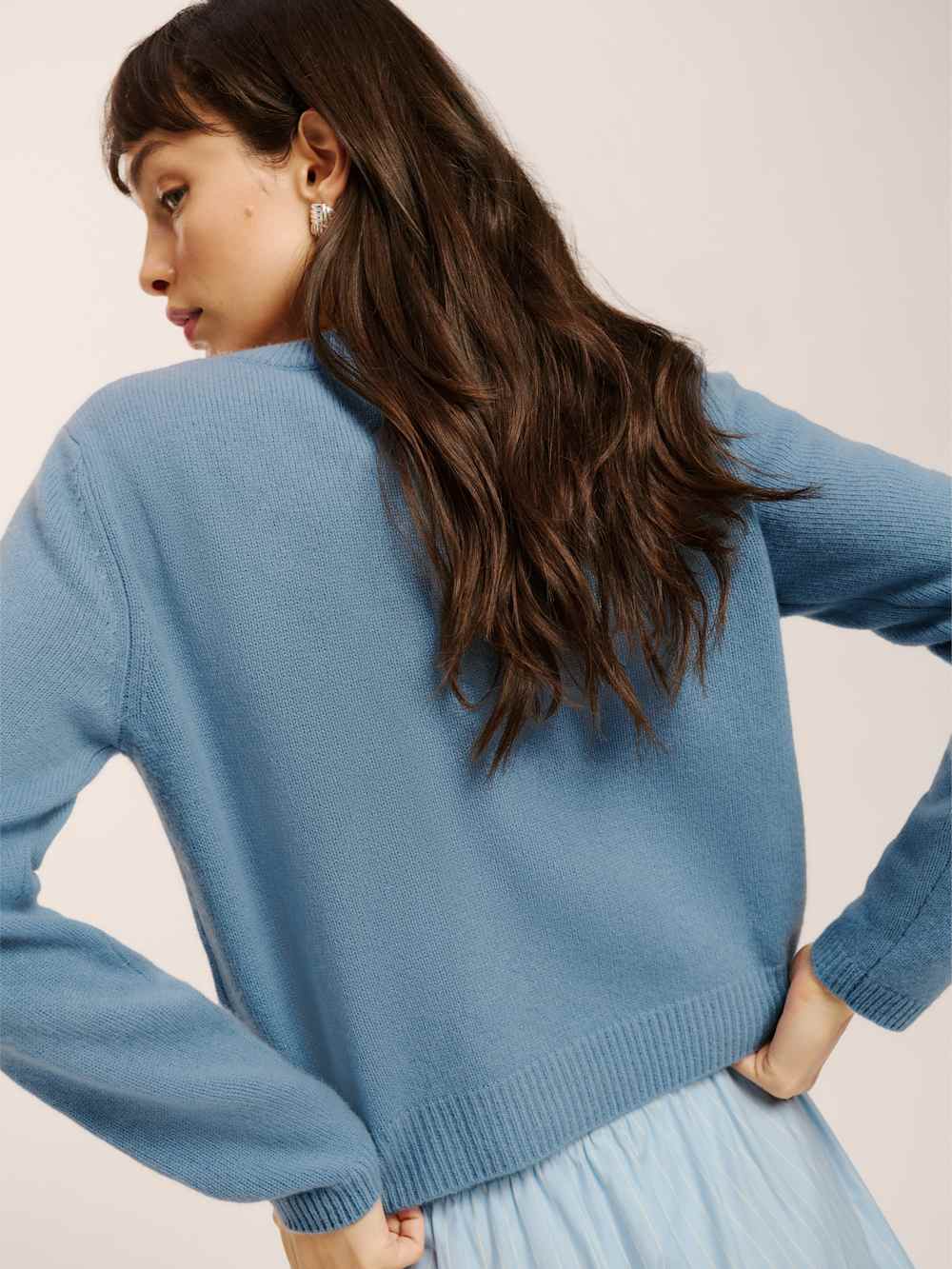 Clara Cashmere Crew Cardigan - Bluebell