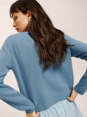 Clara Cashmere Crew Cardigan - Bluebell